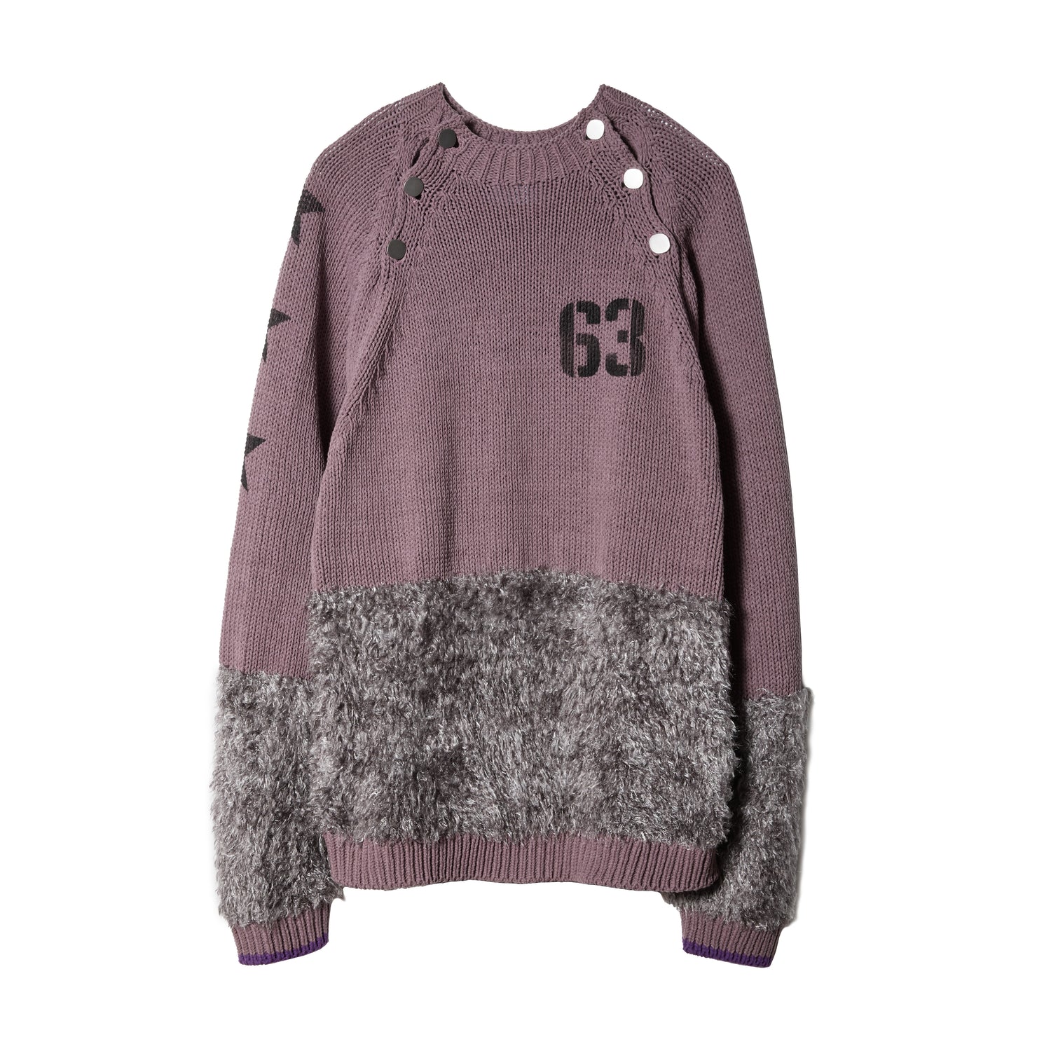 KNIT FUR BOTTLENECK PULLOVER / PURPLE