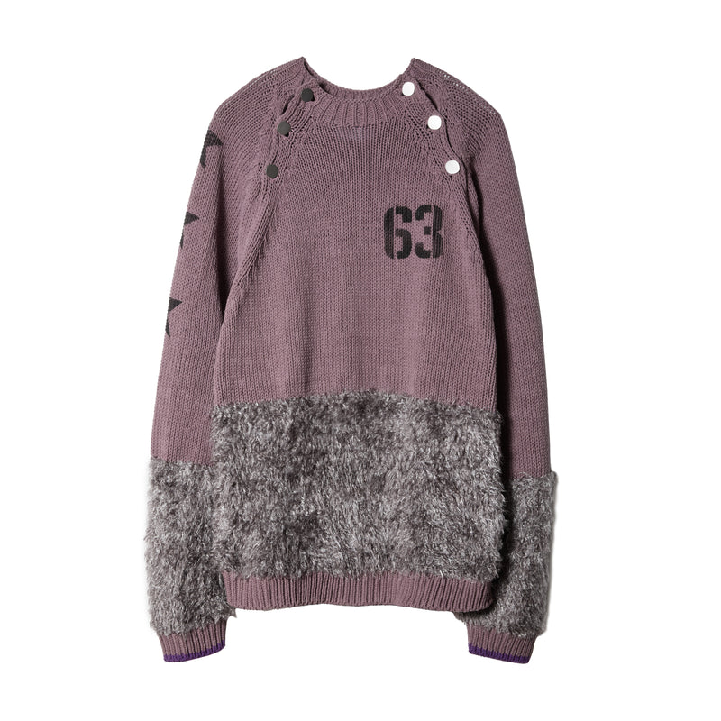 KNIT FUR BOTTLENECK PULLOVER / PURPLE