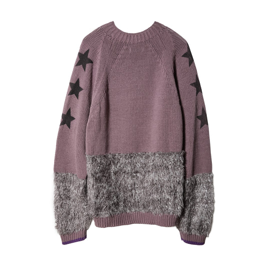 KNIT FUR BOTTLENECK PULLOVER / PURPLE