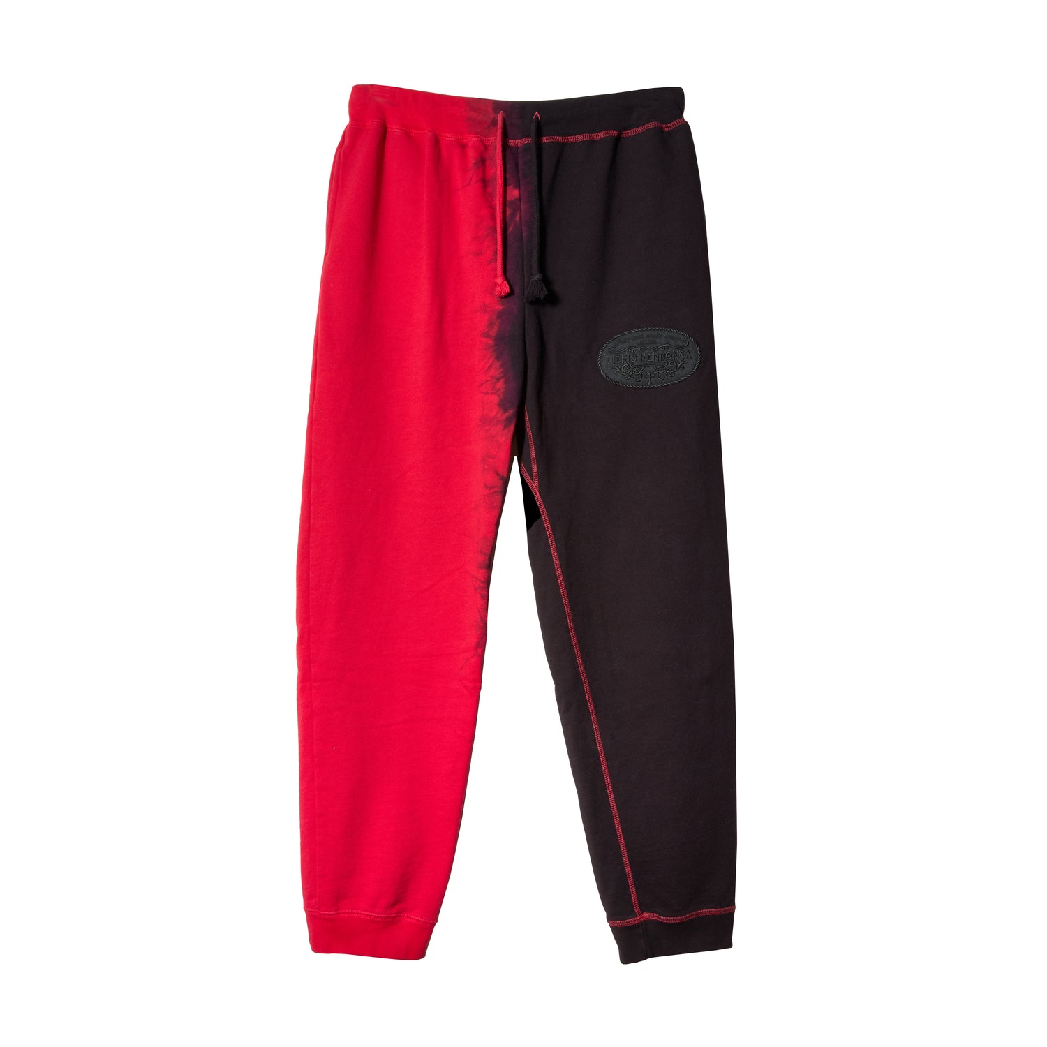 BLACK DYED SWEAT PANTS / RED