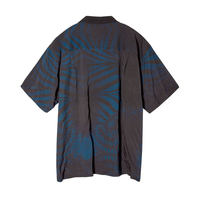 WAVE TIGER OPENCOLLOR RAYON SHIRT / BLUE