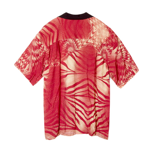 WAVE TIGER OPENCOLLOR RAYON SHIRT / RED