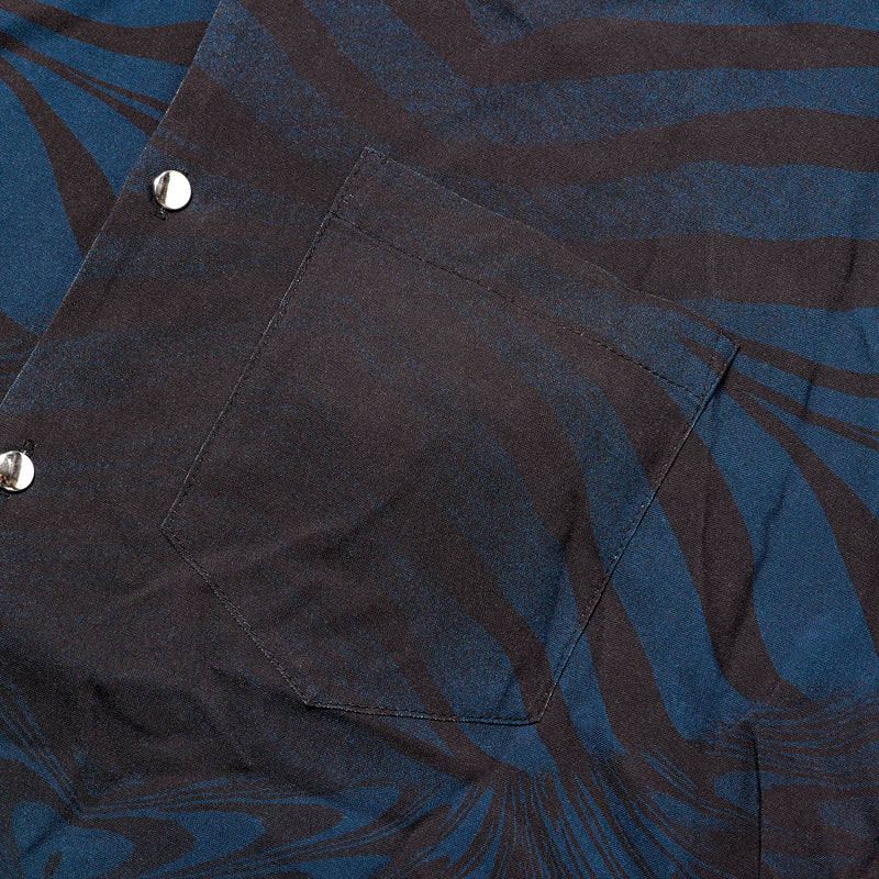 WAVE TIGER OPENCOLLOR RAYON SHIRT / BLUE