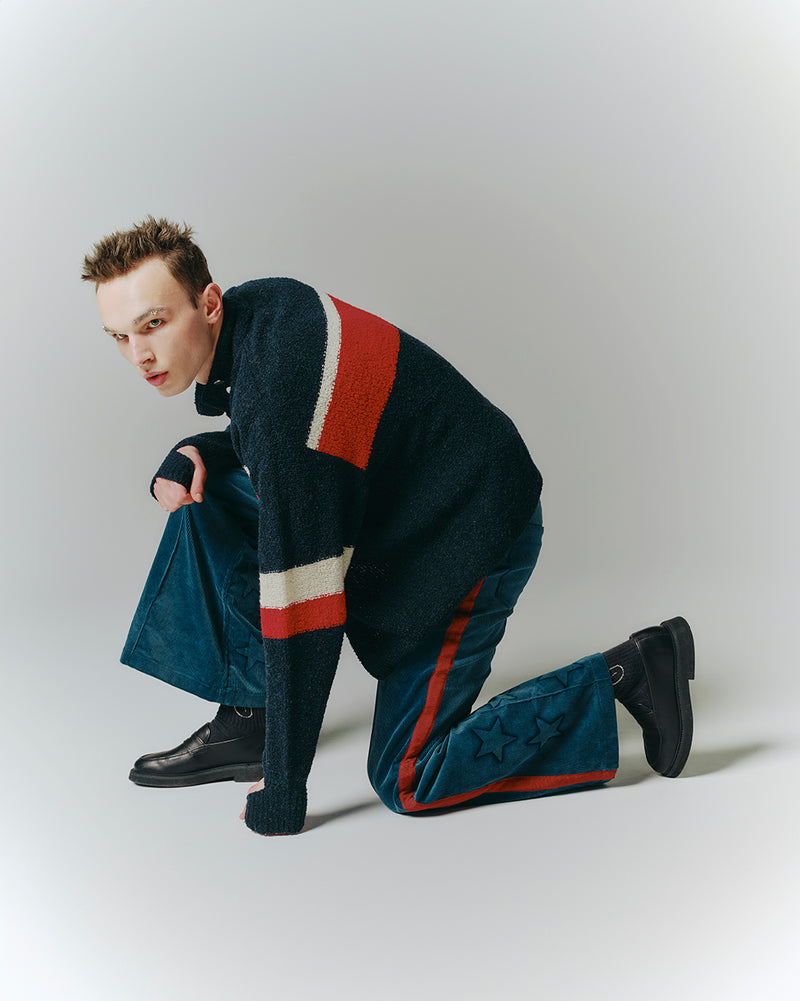 KNIT RACING CARDIGAN / NAVY