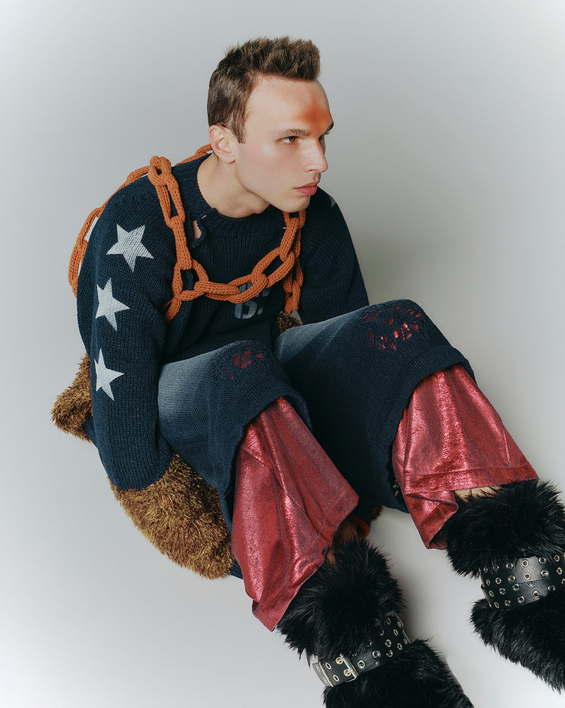 KNIT FUR BOTTLENECK PULLOVER / PURPLE