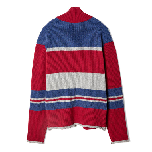 KNIT ZIPUP RIB TOP / RED